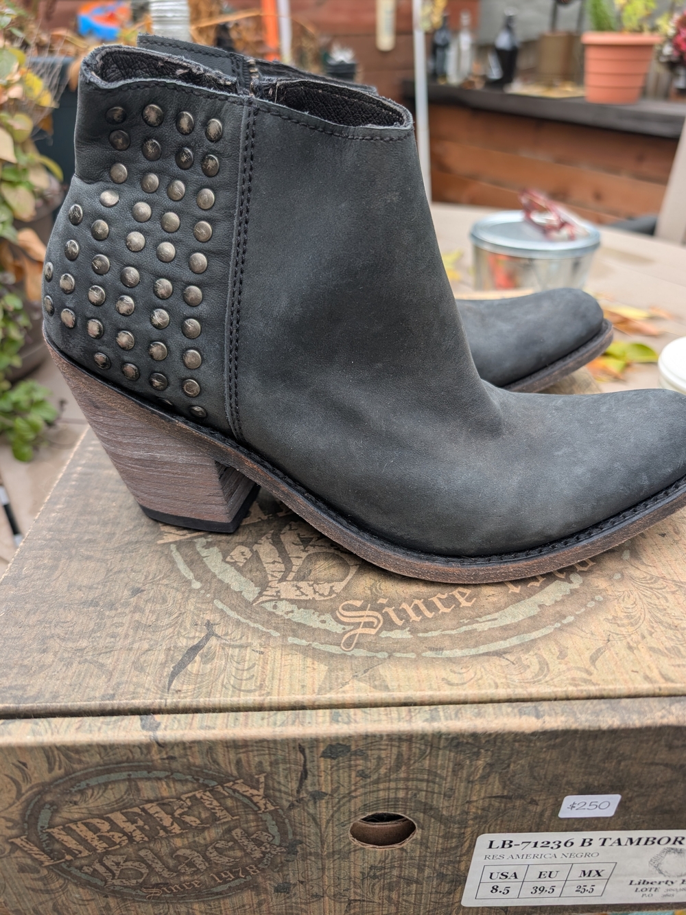 LIBERTY Black Studded Black Suede Ankle Booties